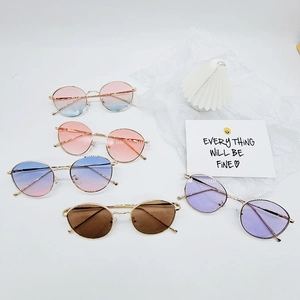 Lunettes De Soleil Enfants Protection UV400 Monture Métallique Ronde Verres Résine Mode Rétro Garçons Et Filles Dégradé