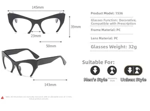 Detailed size specifications for cat-eye half-rim frames with dimensions and 32g weight