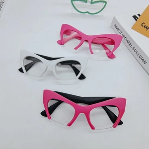 Fashionable half-rim cat eye glasses frames for women in pink, white, and rose red colors