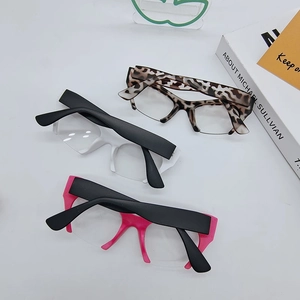 Three cat-eye semi-rimless fashion sunglasses in leopard, black-white, and pink patterns