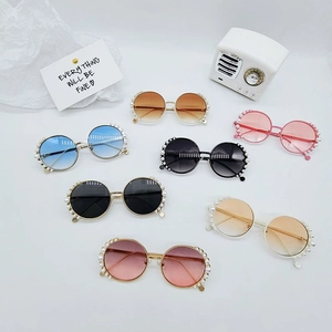 Kids Round Sunglasses UV400 Metal Frame Faux Artificial Pearl Decor Cute Retro Trendy Eyewear For Boys Girls