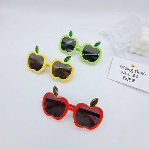Kids apple shaped sunglasses set in red yellow and green colors with UV protection lenses