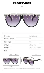 Tableau des tailles détaillé et schéma des dimensions de lunettes de soleil hip-hop strass