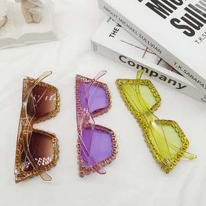 Chic rhinestone cat eye sunglasses in three colors for women with vintage crystal frames