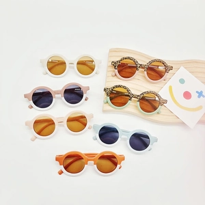 Kids Sunglasses Round PC UV400 Protection Color Blocking Cute Leopard Print Fashion Eyewear For Toddlers Children