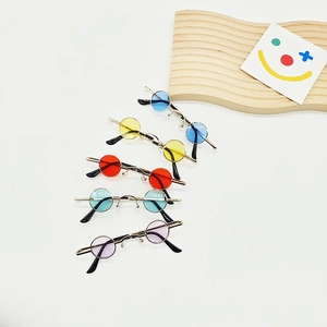 Retro mini round sunglasses set with colorful lenses and gold metal frames