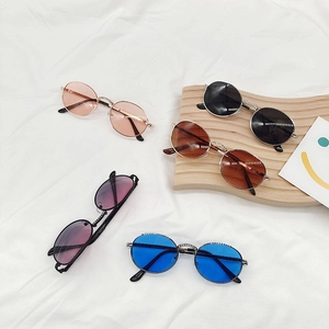 Kids vintage oval metal sunglasses with rhinestone bridge in assorted colors set