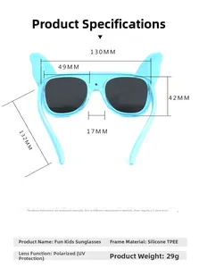 Polarized UV protection kids sunglasses with light blue TPEE frames and cat ear design