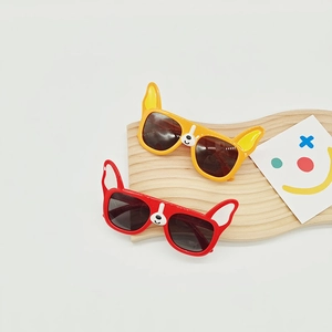 French bulldog style kids polarized sunglasses in bright red and yellow colors