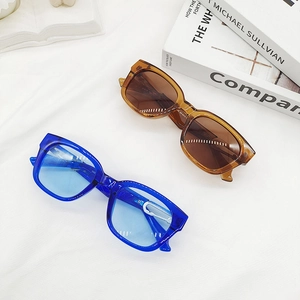 Lunettes de soleil carrées rétro en bleu roi translucide et marron ambre pour la plage