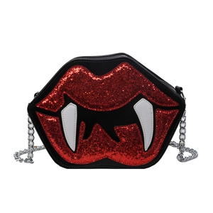 Sac à bandoulière lèvres de vampire d'Halloween avec paillettes rouges et chaîne