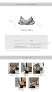Detailed size specifications for lace shoulder bag with dimensions 20x10x9cm and strap info