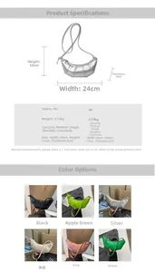Detailed size parameters and color display of the crescent PU leather crossbody bag