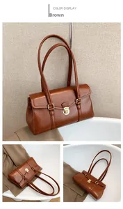 Braune Vintage Schultertasche aus Leder mit goldenem Verschluss und elegantem Design