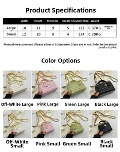Detailed size chart for retro box bag in small and large with PU leather material