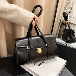 Vintage PU Leder Achseltasche Für Damen Retro Einfach Schulterhandtasche Gold Metallschloss Einfarbig Pendeltasche