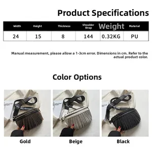 Detailed size specifications and color options for fringe crossbody chest bag