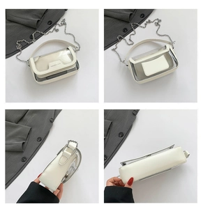 Vier-Wege-Detailansicht der transparenten PVC-Gelee-Tasche mit Innentasche und Kette