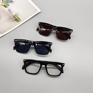 Three-piece set of black square frame sunglasses and clear lens glasses with metal studs