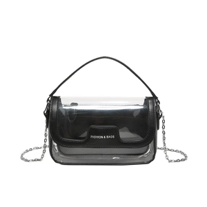 Transparente PVC-Gelee-Handtasche mit Lederbesatz und silberner Kettenriemen