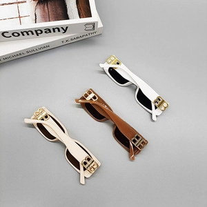 Retro square sunglasses with gold BB logo in white, dark brown, and beige colors
