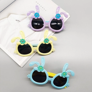 Cartoon rabbit ear polarized sunglasses for kids in purple yellow and blue colors