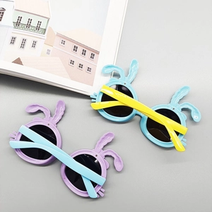 Cartoon kids polarized sunglasses with rabbit ears in purple and blue frames