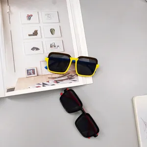 Kids square fashion sunglasses with UV protection in bold color block frames