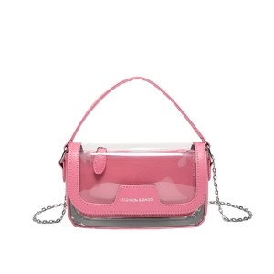 Borsa a tracolla in PVC trasparente rosa con catena argento e manico superiore