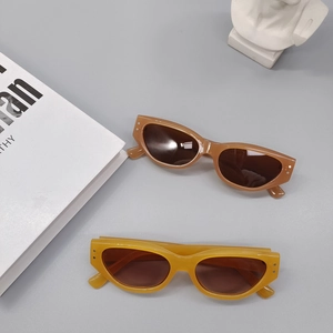 Retro small square cat eye sunglasses in amber brown and bright yellow frames
