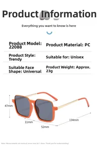 Spécifications de taille pour lunettes de soleil carrées enfant avec monture orange