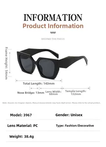 Detailed size specifications for polygon sunglasses model 3967 with PC lenses