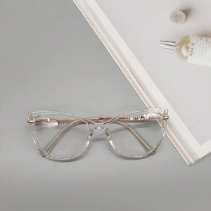 Monture de lunettes œil-de-chat transparente avec branches en métal doré de style moderne