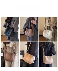 Collage de sacs seaux en cuir en six couleurs avec bretelles réglables pour femmes