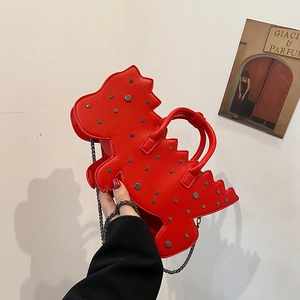 Dinosaur Shape Crossbody Bag PU Leather Metal Rivets Top Handle Chain Strap Trendy Novelty Handbag For Women Girls