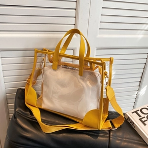 Fashionable bright yellow jelly tote bag with inner pouch and adjustable shoulder strap