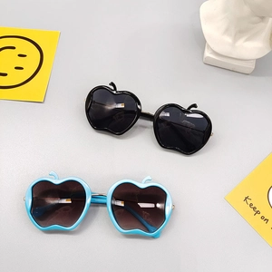 Cute apple shaped sunglasses for children in black and light blue colors