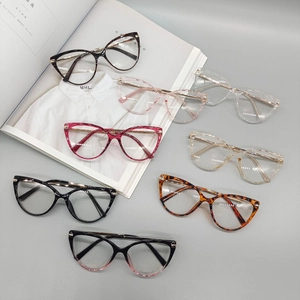 Women Cat Eye Glasses Frame Anti Blue Light Clear Lens Retro Acetate Metal Spring Hinge Trendy Fashion Optical Eyewear