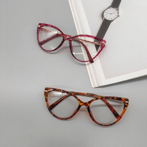 Detail of tortoise shell cat eye frames with metallic accents and stylish TR temples
