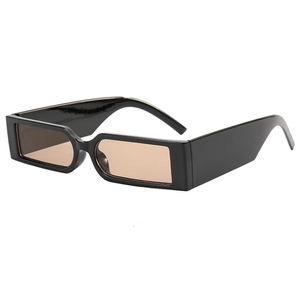 Cyberpunk square narrow frame sunglasses with wide temples and brown lenses