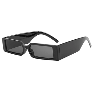 Retro black rectangular cyberpunk sunglasses with wide temples and thick minimalist frames
