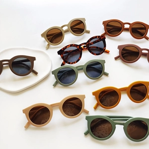 Retro round-frame kids sunglasses in assorted cream and neutral matte colors