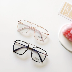 Lunettes polygonales en métal à double pont avec protection anti-lumière bleue et UV400