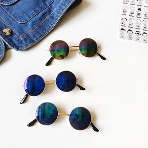 Retro round metal frame kids sunglasses with colorful reflective mirror lenses