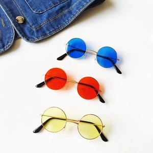 Retro round metal sunglasses for kids with colorful transparent lenses and denim accents