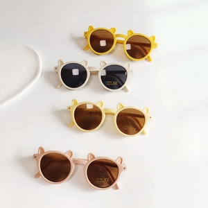 Lunettes De Soleil Enfant Oreilles D'ours Mignonnes Monture Ronde Plastique Protection UV400 Couleur Bonbon Mode Pour Garçons Filles