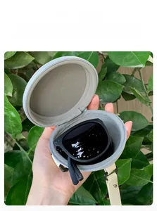 Round zip EVA case for folding sunglasses with soft lining and portable leather lanyard