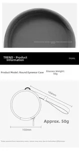 Detailed size chart for round EVA folding sunglasses case with 102mm diameter and wrist strap