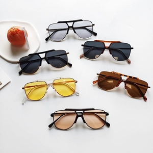 Kids Retro Pilot Sunglasses UV400 Protection Plastic Metal Frame Large Double Beam Eyewear For Boys Girls Beach Travel