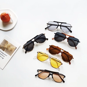 Retro double-bridge oversized sunglasses for kids in various colors and metallic frames